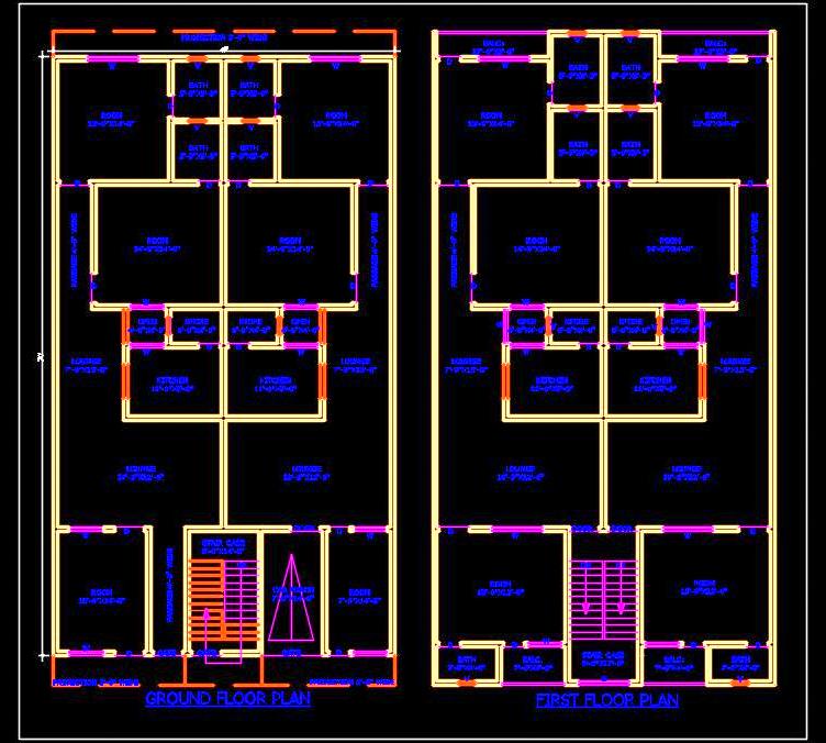 Multi-Family Housing Layout DWG 40'x70' Twin House Design